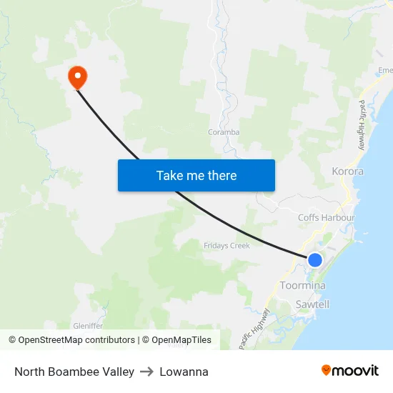North Boambee Valley to Lowanna map