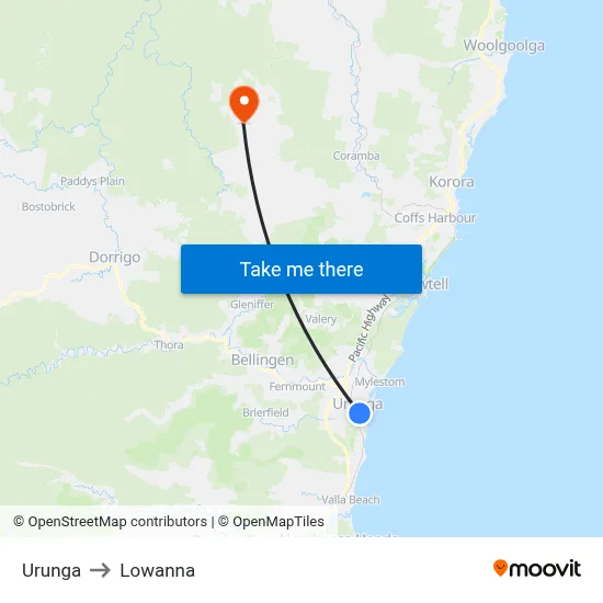 Urunga to Lowanna map