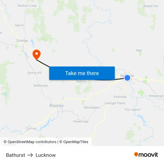 Bathurst to Lucknow map