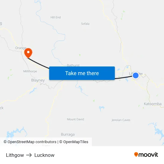 Lithgow to Lucknow map