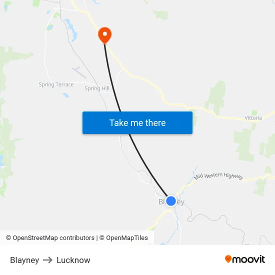 Blayney to Lucknow map
