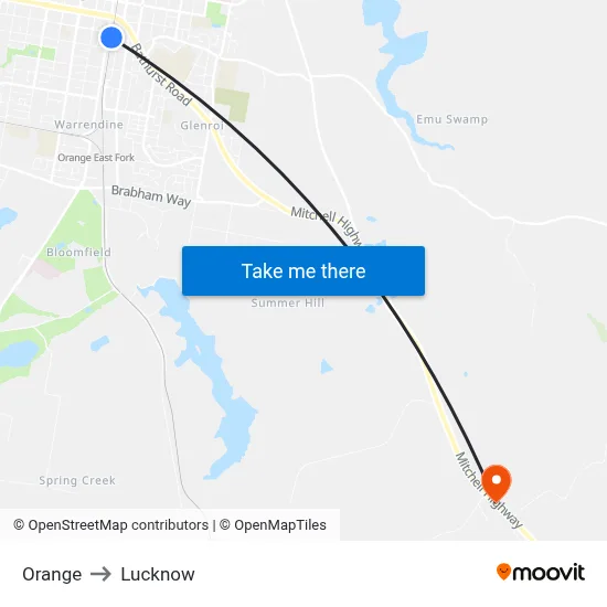 Orange to Lucknow map