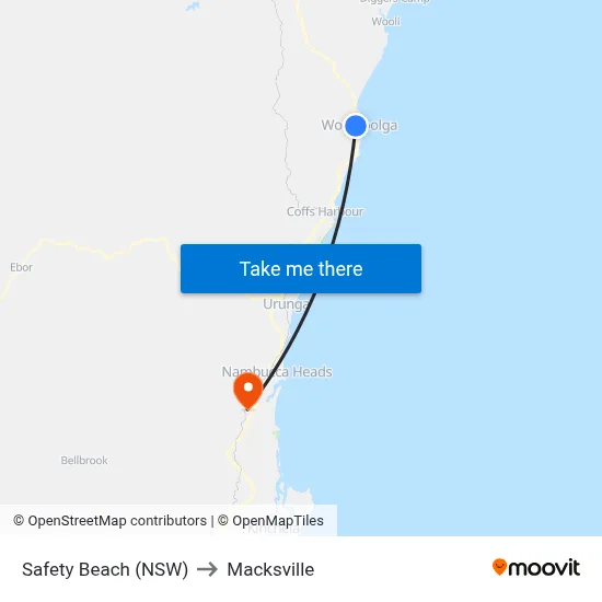 Safety Beach (NSW) to Macksville map