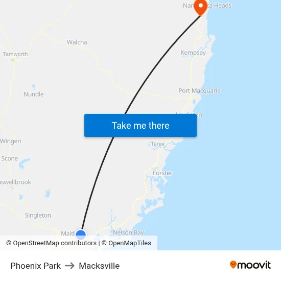 Phoenix Park to Macksville map