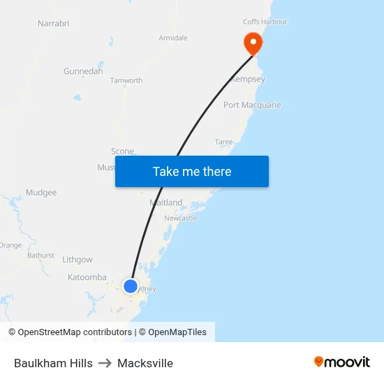 Baulkham Hills to Macksville map
