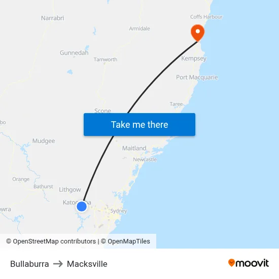 Bullaburra to Macksville map