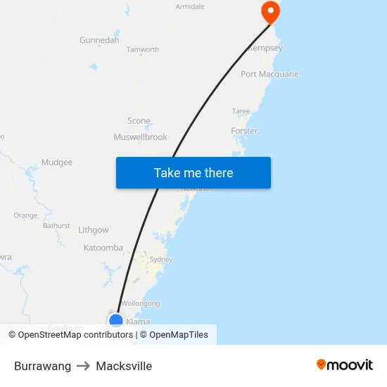 Burrawang to Macksville map