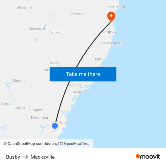 Busby to Macksville map