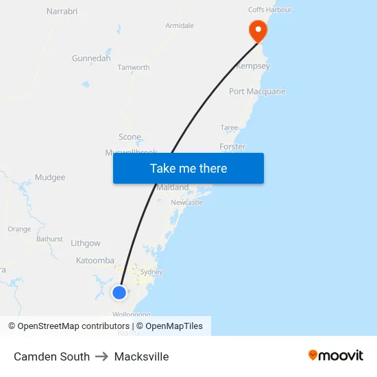 Camden South to Macksville map