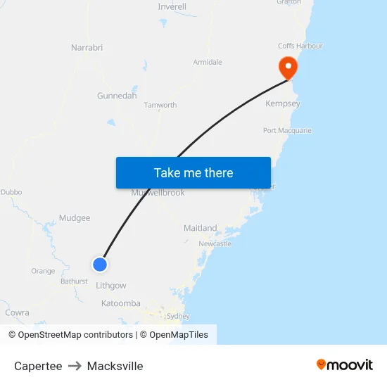 Capertee to Macksville map