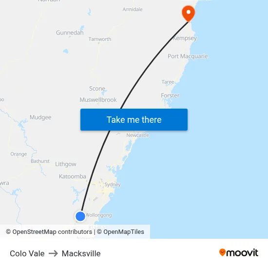 Colo Vale to Macksville map