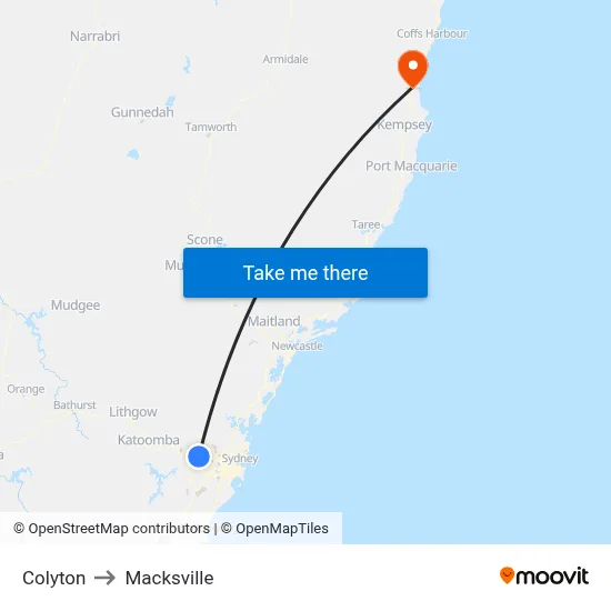 Colyton to Macksville map
