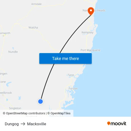 Dungog to Macksville map