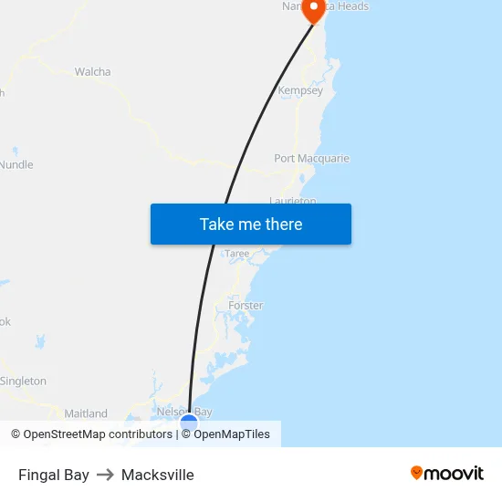 Fingal Bay to Macksville map