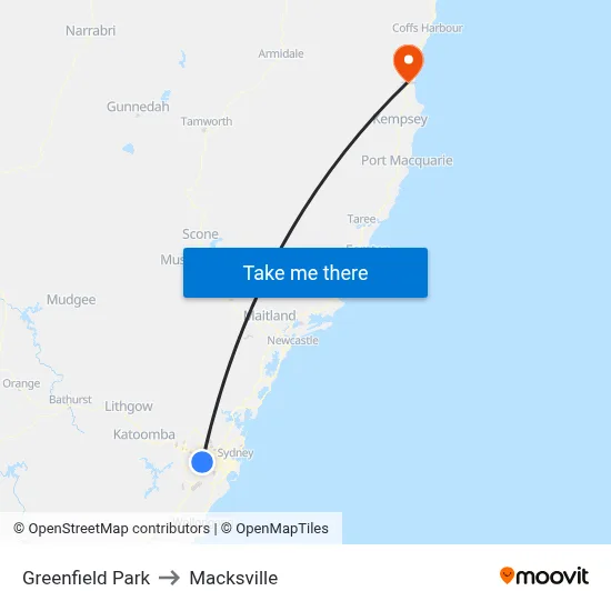 Greenfield Park to Macksville map