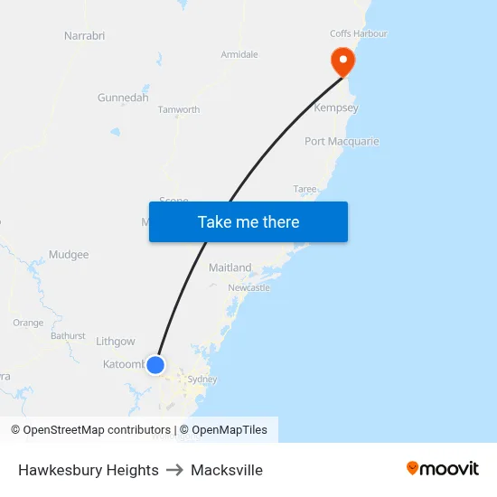 Hawkesbury Heights to Macksville map