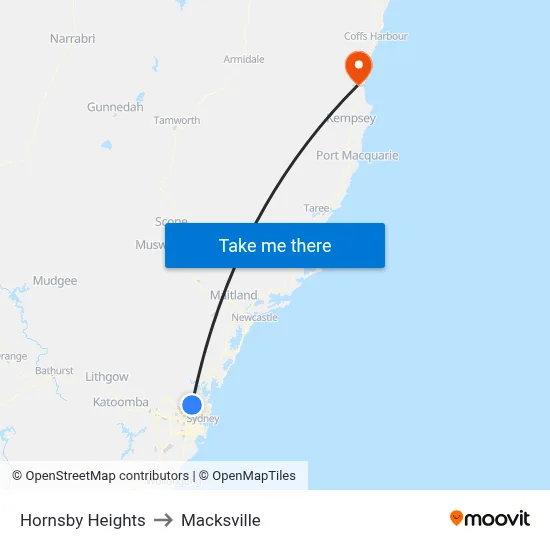 Hornsby Heights to Macksville map