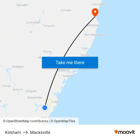 Kirkham to Macksville map
