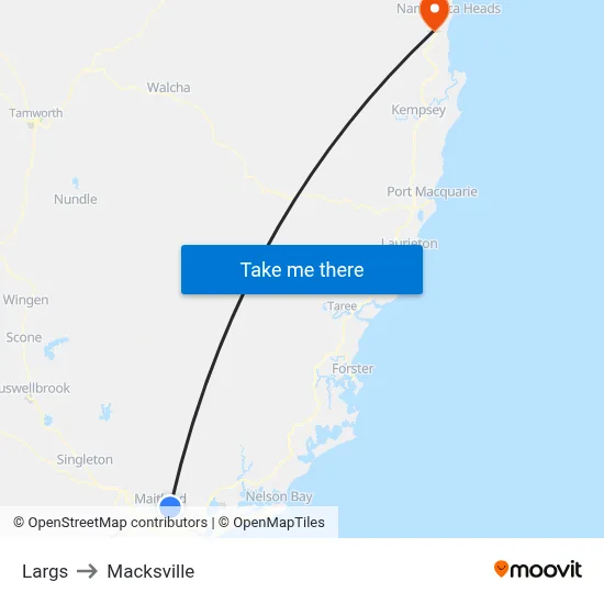 Largs to Macksville map