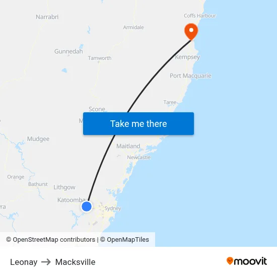 Leonay to Macksville map