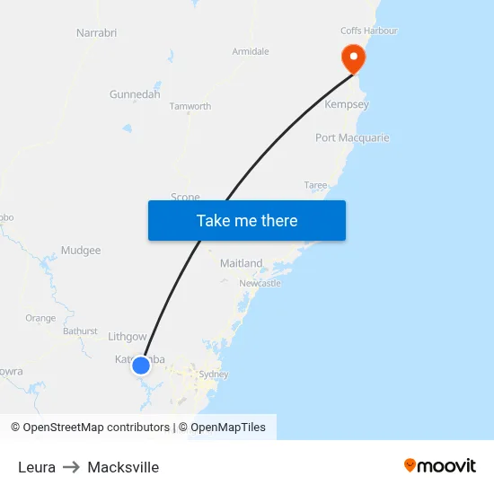Leura to Macksville map