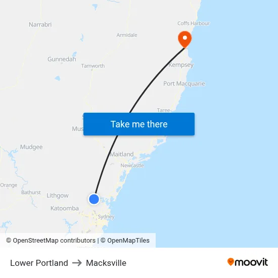 Lower Portland to Macksville map