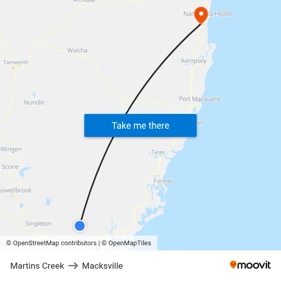 Martins Creek to Macksville map