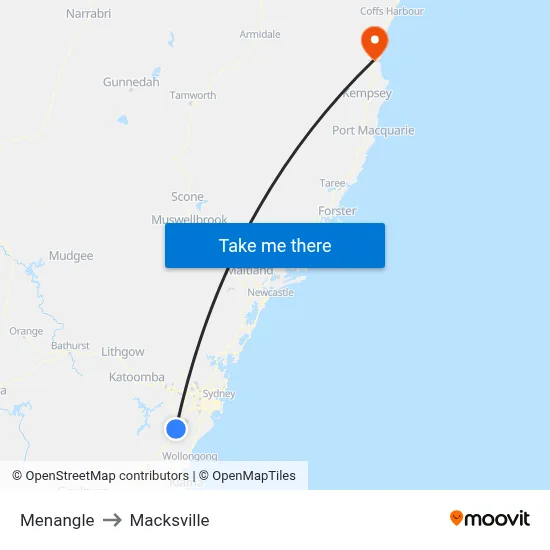 Menangle to Macksville map