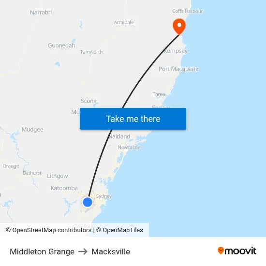 Middleton Grange to Macksville map