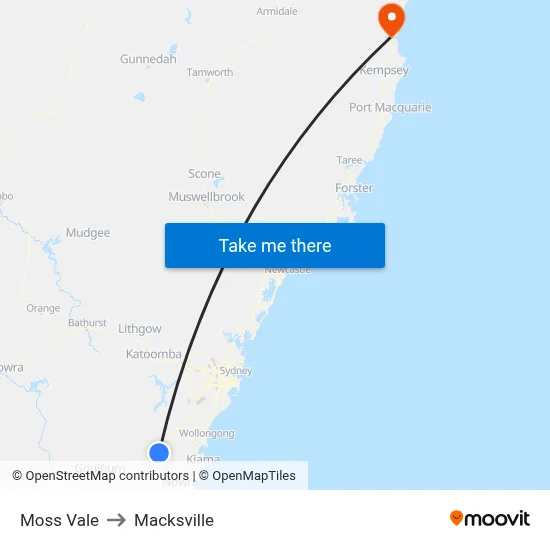 Moss Vale to Macksville map