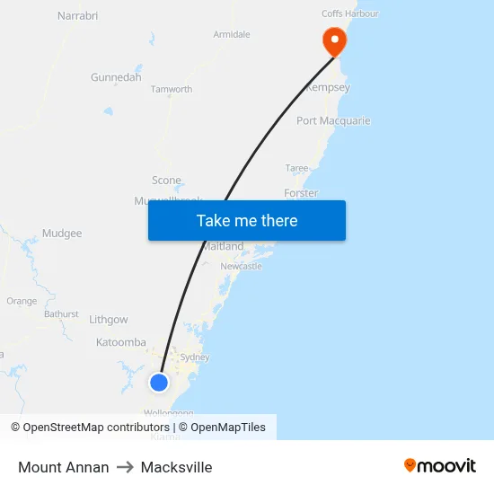 Mount Annan to Macksville map
