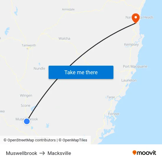 Muswellbrook to Macksville map
