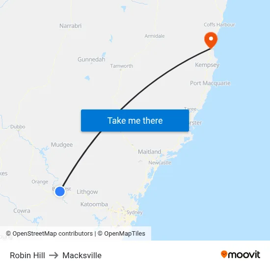 Robin Hill to Macksville map