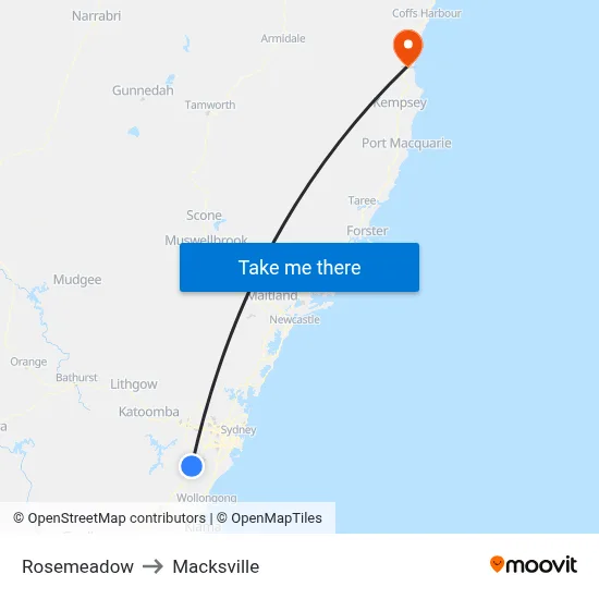 Rosemeadow to Macksville map