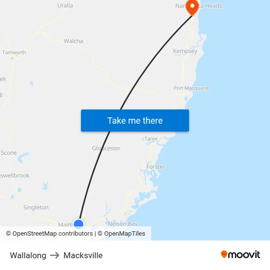 Wallalong to Macksville map