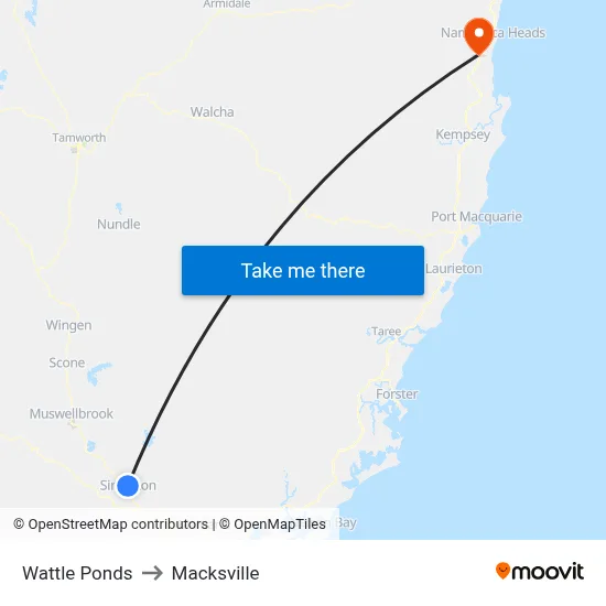 Wattle Ponds to Macksville map
