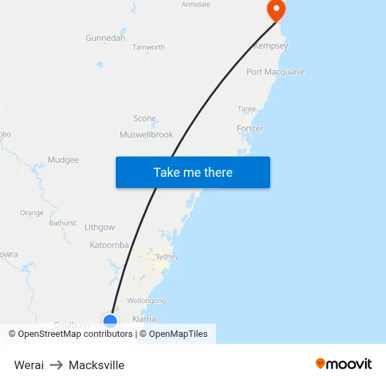 Werai to Macksville map