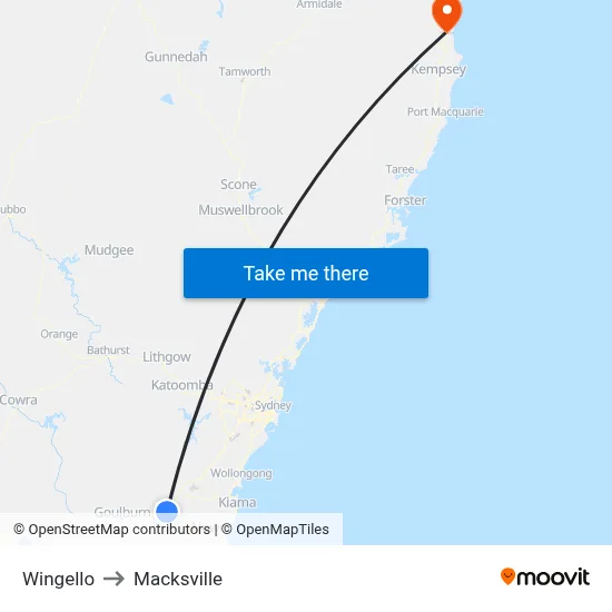 Wingello to Macksville map
