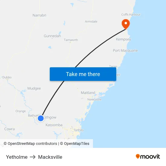 Yetholme to Macksville map