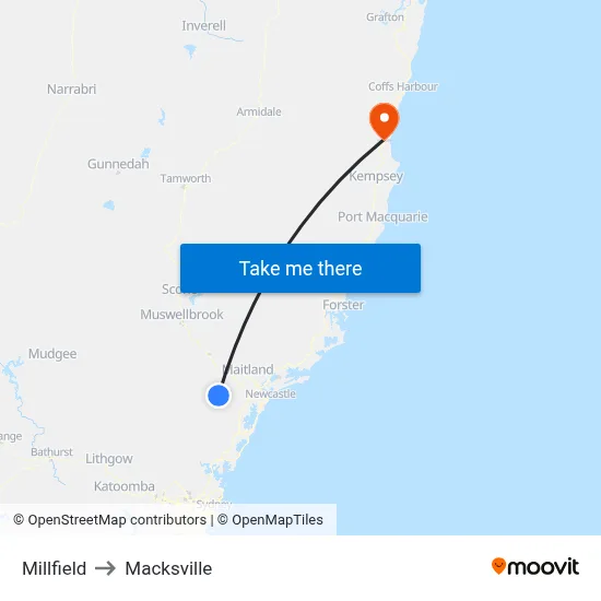 Millfield to Macksville map
