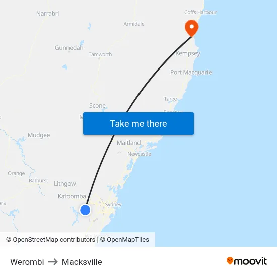Werombi to Macksville map