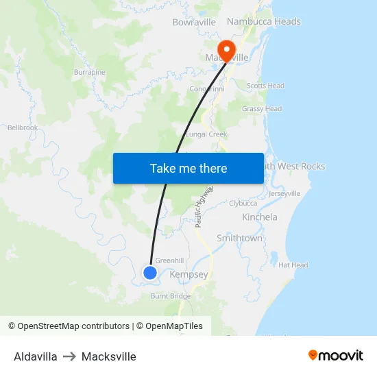 Aldavilla to Macksville map