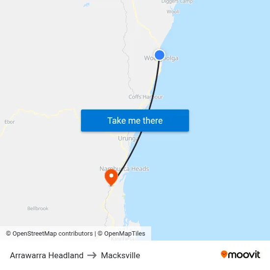 Arrawarra Headland to Macksville map