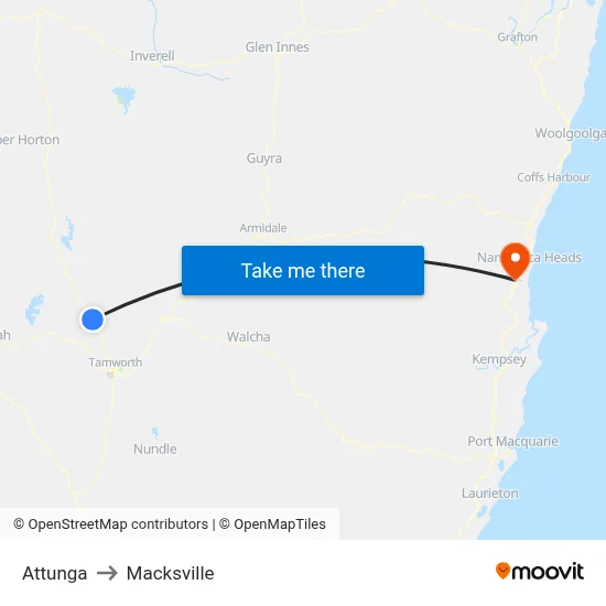 Attunga to Macksville map