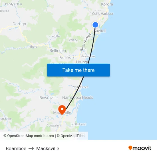 Boambee to Macksville map
