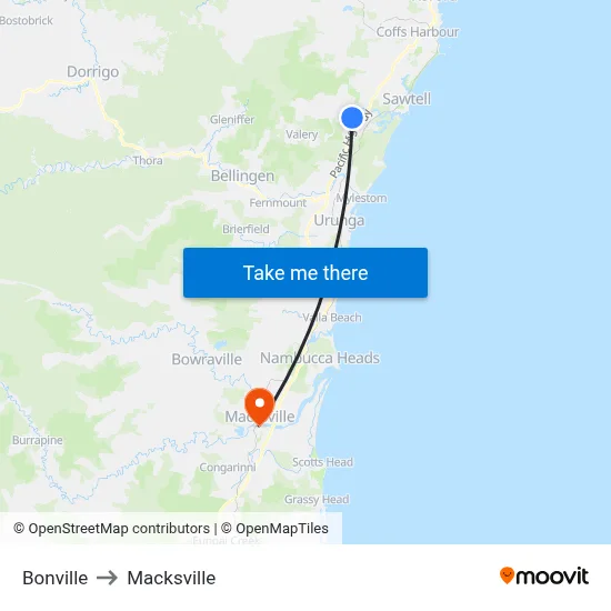 Bonville to Macksville map