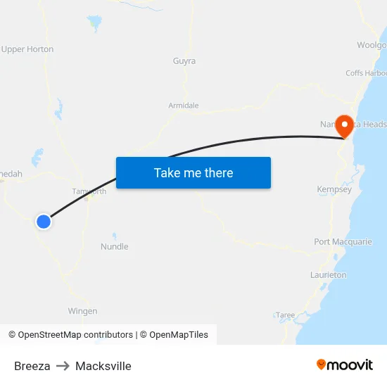 Breeza to Macksville map