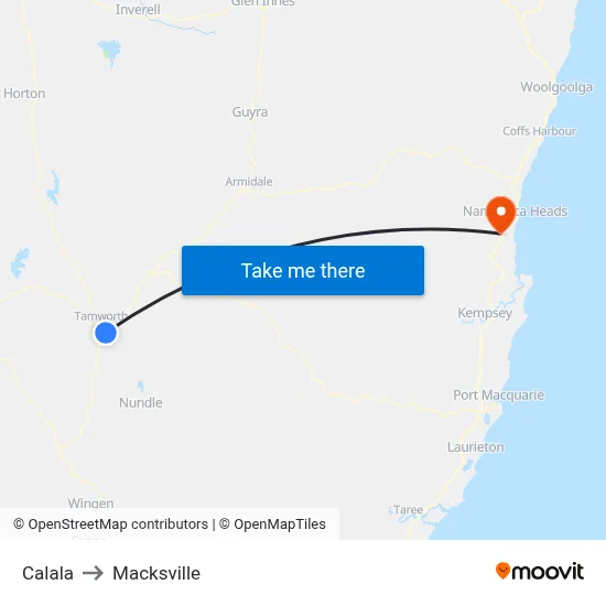 Calala to Macksville map