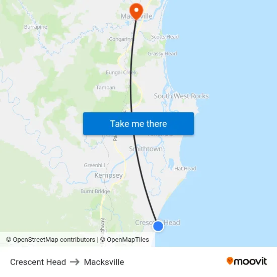 Crescent Head to Macksville map