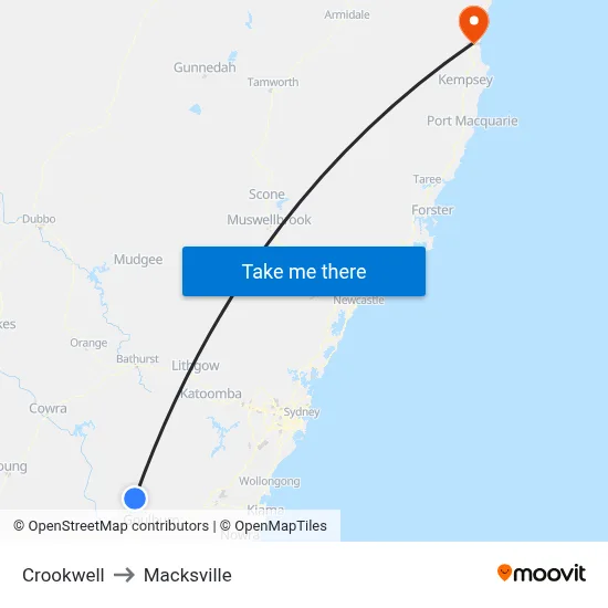 Crookwell to Macksville map